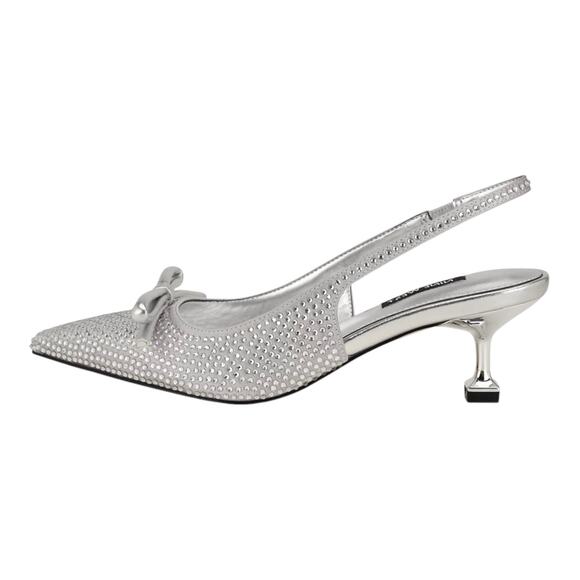 Nine West Women's Wunder Embellished Slingback Kitten Heel Pumps Silver Size 6 - Picture 2 of 5